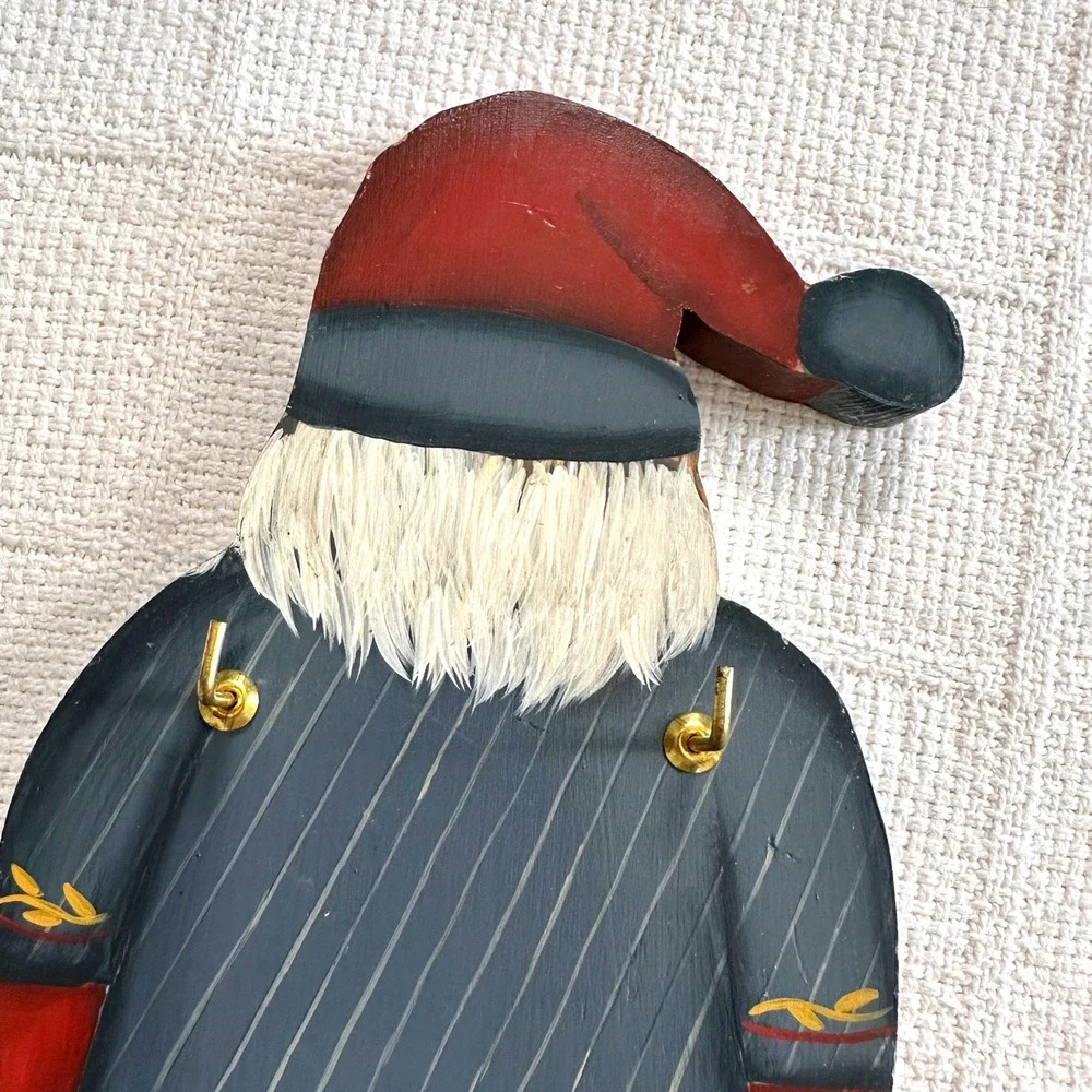 VTG Folk Art Santa Clause Wooden Figurine Hand Painted Primitive Christmas Decor